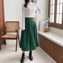 브이와이 여자 폴리 민무늬 롱 핀턱 FW 치마 플리츠 치마
