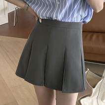 Hooozen 하이웨이스트 슬림 A라인 플리츠 미니스커트