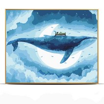 urkoteer DIY 명화 그리기 세트 40 x 50 cm 액자형 유화 붓 2세트 증정, 고래-08