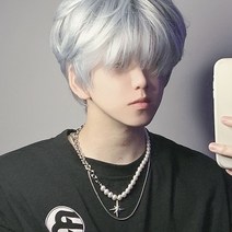 남성 가발 백발 은발 헤어가발 남자통가발 20대 패션가발, 상세이페이지 참고, 아이스 블루 그레이