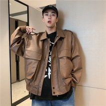 위위브렌 남성용 추동 지퍼 레더 캐주얼 자켓