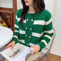 엘에프제트 여성 스트라이프 라운드 니트티셔츠 더블버튼 가디건자켓