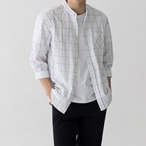 스타일에스 남자 빅사이즈 체크 차이나 카라 7부 셔츠 봄 여름 헨리넥 남방