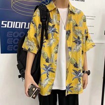 하와이안 플라워 셔츠 남성용 반팔 느슨한 대형 비치 셔츠