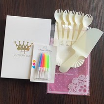 빈티지 디저트 커트러리 포크 나이프 생일 케이크 식기 200세트 일회용 와 접시 콤비 플라스틱 식판 종이접시 캔들 세트, 19 5접시5쌀국자칼캔들；200세트