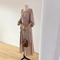 [마랑블루] 셔링 벨티드 포켓 롱 원피스