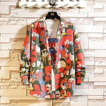 와이케이하우스 남성 셔츠 깡패 조폭 건달 빅 사이즈 셔츠 캐주얼 루즈핏 남성 캐릭터 프린트 긴팔 셔츠