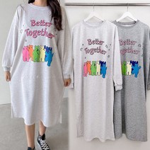 8867 (국내산)면 롱 원피스 ~77 루즈핏 박시 프린트 나염 여성 홈웨어 봄 여름