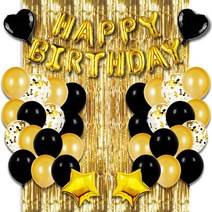 오셀픽 생일파티 풍선 풀세트 파티 커튼 가랜드, C 블랙골드