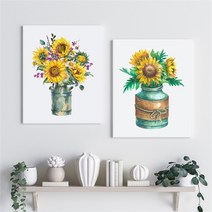 감성 수채화 해바라기 그림 액자 No11~20 캔버스 10호, 11번／10호41x53cm(캔버스액자옆면검정)