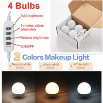 LED 조명 거울 전문 메이크업 전체 백라이트 USB 조도 조절 가능한 테이블 3 색 할리우드 화장대, 4 bulbs