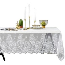 후아나야 레이스 테이블보 화이트 식탁보 4-8인용 (145x300cm), 145x300cm, 흰색