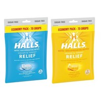 호올스 무설탕 HALLS Relief Sugar Free Cough Drops Economy Pack 70 Drops {menthol or honey lemon), menthol
