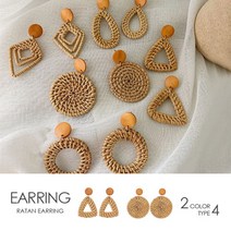 kirakirashop 도형 우드 라탄 귀걸이 AEA1628