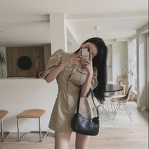 여성 원피스 드레스 하객 데일리 네스 버튼 퍼프 미니