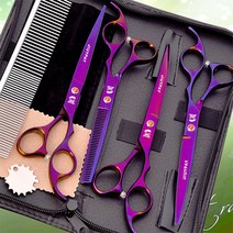 강아지 미용가위세트 애견가위 커브가위 틴닝 숱, 21 핑크7인치