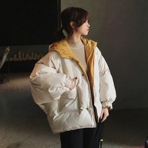 여성가을겨울경량패딩후드루즈핏양면착용패딩