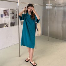 카라넥 롱 원피스 무지 티셔츠 스타일 기본 코디 면 여름 하객 넥 넥롱 맥시 캐주얼 원피스