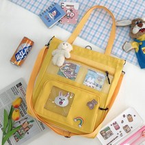 학생 백팩 여성 가방 일본 대학 배낭 캔버스 어깨 crossbody 학교 클래스 도서 핸드백, [07] yellow with pendant