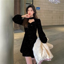 KORELAN 크리스마스 레드 벨벳 원피스 패션 센스 연회 전복 드레스 여성복