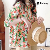 키리앙 홀리 튤립데이 나염 블라우스