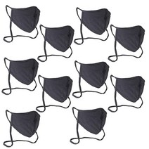 Buttonsmith 블랙 성인용 XL 면 조절 가능한 안면 마스크 내장 끈 포함 - 수량 1 2겹 부드러운 티셔츠 소재 세탁 가능 미국 제조, X-Large (Pack of 10)_Black