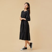 [JAJU/자주] 여 체크 플레어 원피스_블랙