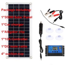 태양광 발전 220v 가정용태양광 인버터 발전기 듀얼 USB 300W 12V 태양 전지 패널 키트 전체 30A 60A 충전 컨트롤러 RV 캠핑카 충전기 야외 공급을 위한, 02 10A controller kit