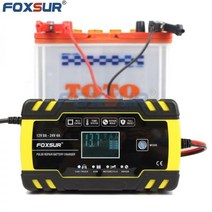 foxsur충전기 FOXSUR 자동 스마트 배터리 충전기 3 단계 젤 습식 AGM 배터리용 자동차 12V 24V 8A, EU-plug, 1개