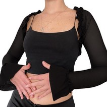 여성 볼레 로스 으르렁 거리는 긴 소매 볼로 로스 자른 가디건 메쉬 작물 탑