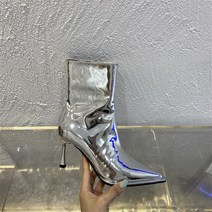 여성부츠앵클부츠 뾰족코 첼시 부츠 여성 화이트 실버 골드 블랙 얇은 하이힐 사이드 지퍼 파티 펌프스