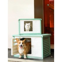 길고양이 급식소 야외 겨울 하우스 숨숨집 사계절, 그린+도어 포함(60.5x42x40.5cm)