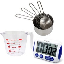 드레텍 디지털 타이머 T-291BL + 쿡차미 스텐 계량컵 4P + 투명 계량컵 500ml 세트, 혼합색상, 1세트