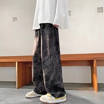 봄과 여름 와이드 팬츠 남성용 다크 프린트 패턴 스트레이트 루즈 캐주얼 팬츠