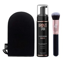 브론즈 탠 다크 셀프 태닝 키트 올 내추럴 1시간 익스프레스 선리스 태너 무스 200ml 브론저가 함유된 인스턴트 셀프 태너 로션 셀프 태닝 장갑 및 가부키 브러시