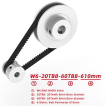 풀리 모터풀리 베어링풀러GKTOOLS-타이밍 벨트 풀리 GT2 60 개 톱니 20 감소 3:1/1:3 3D 프린터 액세서리, 07 W6-20TB8-60TB5-280mm_01 6mm
