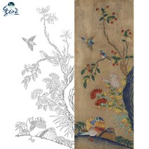 화조도 5 민화 그리기 도안 본그림 컬러링북, 고급 닥순지, 대형(추천)