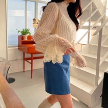 로즈 깃털 퍼 레이스 블라우스