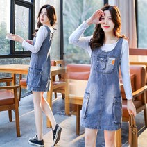 YI MING 여성멜빵치마 데님멜빵치마 나시원피스 청멜빵치마 데님 원피스 F219