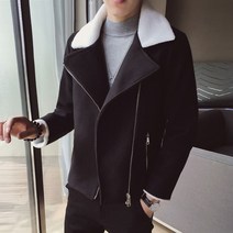 Crzen 남자 숏 모직 재킷 겨울 캐시미어 퍼 칼라 코트 23M809