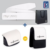 [PGA TOUR] 천연 이태리 통 소가죽 훅 수동 벨트+쇼핑백+골프공 주머니 OR 거리측정기 케이스 택1 / 설선물 명절 골프 기프트, 화이트벨트+투블록 거리 케이스+쇼핑백