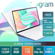 LG전자 2022년형 그램15 인치 15ZD90Q-GX30K 인텔 i3 윈도우11, LG그램 15ZD90Q-GX30K, WIN11 Home, 8GB, 1TB, 코어i3, 화이트