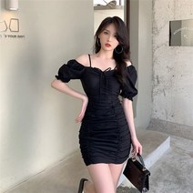 니트원피스S 롱 후드 쉬폰 여름 미니 봄여름 2022 새로운 어 스타일 버블 슬리브 Pated Drawstring 슬림