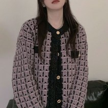디아더컬러 루즈핏 트위드 배색 가디건