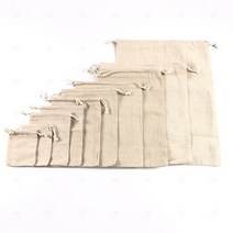 린넨 무지 면 천 마 주머니 파우치 이너백 더스트백 조리개 스트링 12x15cm