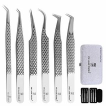 전문 속눈썹 연장 핀셋 세트 6개 팩 일본 스테인리스 스틸 키트 곡선 정밀도 분리 L타입 75° 좁은 팁 45° 볼륨 로즈 골드 USA 미국, Diamond Pack of 6 (Satin Finis