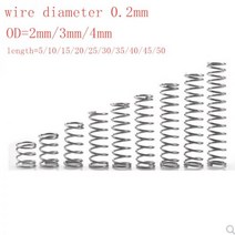 20 개 몫 0.2mm 스테인레스 스틸 마이크로 소형 압축 스프링 OD 2mm, 4mm, 50mm, 50mm