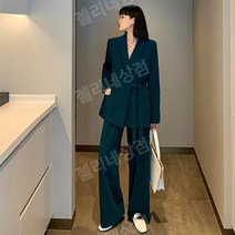 여성 정장 수트 투피스세트 봄 와이드팬츠 회사 오피스 결혼식 하객룩 코디 검정