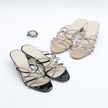 [코지] 여자 소가죽 조화로운 스트랩 보석 슬리퍼 하이힐