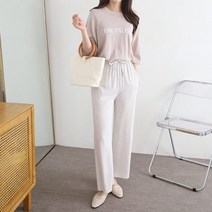 여자 시원 린넨 소재 편한 허리밴딩 트레이닝 와이드팬츠